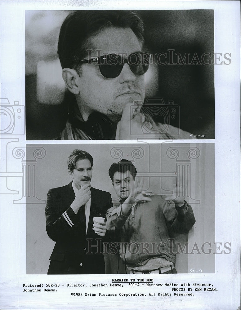 1988 Press Photo Director Jonathan Demme &amp; Matthew Modine in Married to the MOB.- Historic Images