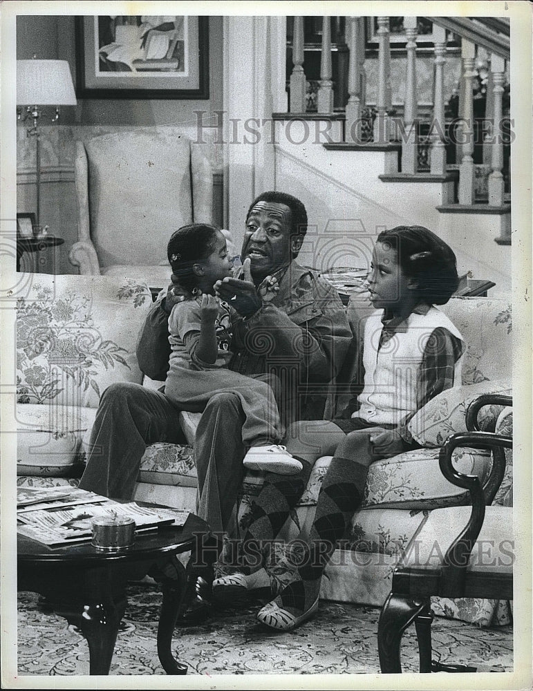 1984 Press Photo Keshia Knight Pulliam, T. Bledsoe, Bill Cosby &quot;The Cosby Show&quot;- Historic Images