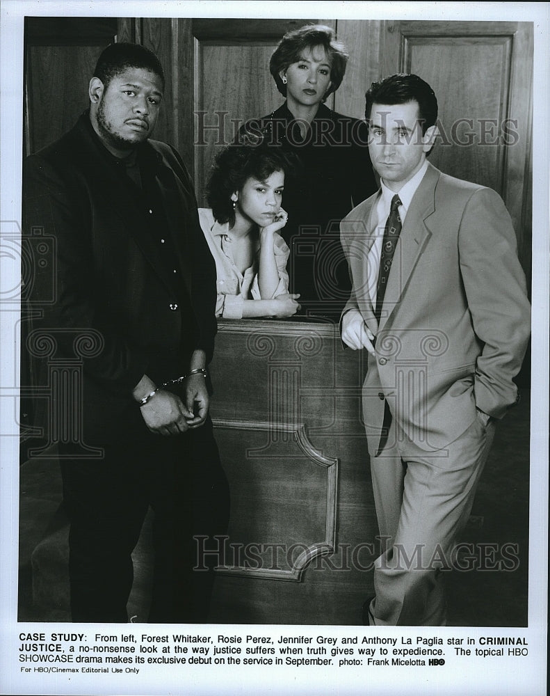 1990 Press Photo F. Whitaker, R. Perez, J. Grey, A. La Paglia &quot;Criminal Justice&quot;- Historic Images