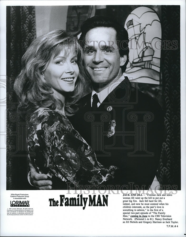 1990 Press Photo Actor Gregory Harrison and Nancy Everhard in &quot;The Family Man&quot;- Historic Images