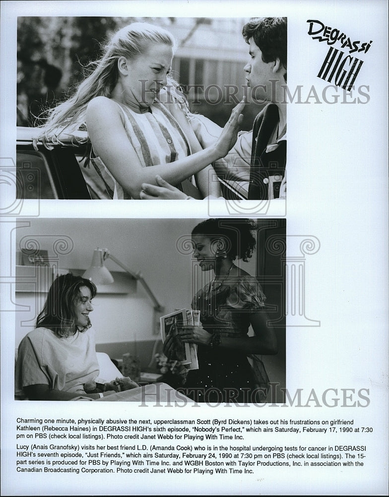 1990 Press Photo Byrd Dickens, R. Haines, A. Granofsky, A. Cook &quot;Degrassi High&quot;- Historic Images