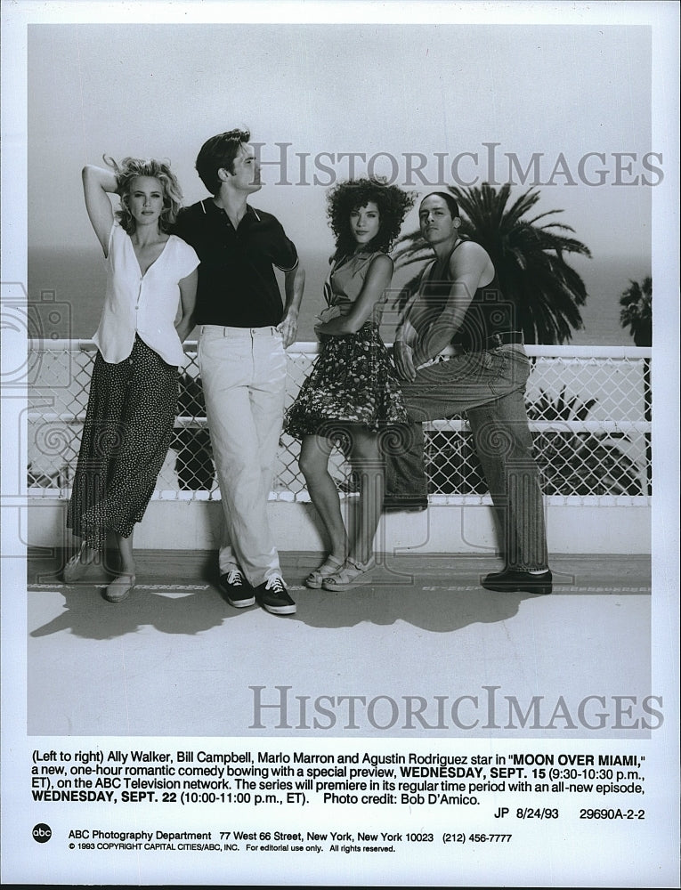 1993 Press Photo &quot;Moon Over Miami&quot; Marlo Marron ,Ally Walker, Bill Campbell,\- Historic Images