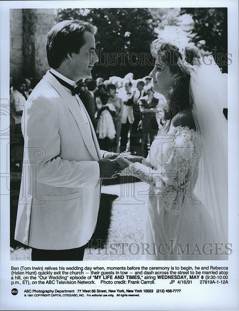 1991 Press Photo Actor Tom Irwin &amp; Helen Hunt in &quot;My Life &amp; Times&quot;- Historic Images