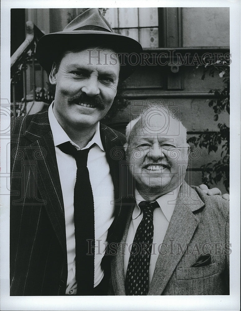 1986 Press Photo Mickey Rooney Stacy Keach &quot;The Return of Mickey Spillane&#39;s Mike- Historic Images