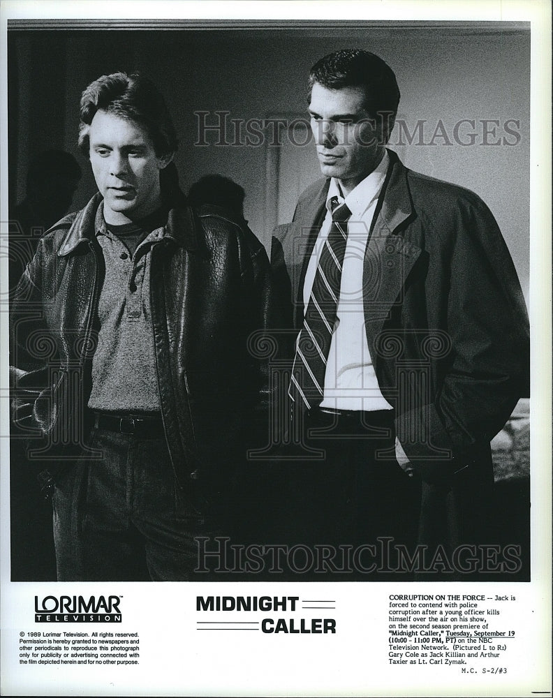 1989 Press Photo Gary Cole and Arthur Taxier in &quot;Midnight Caller&quot;.- Historic Images