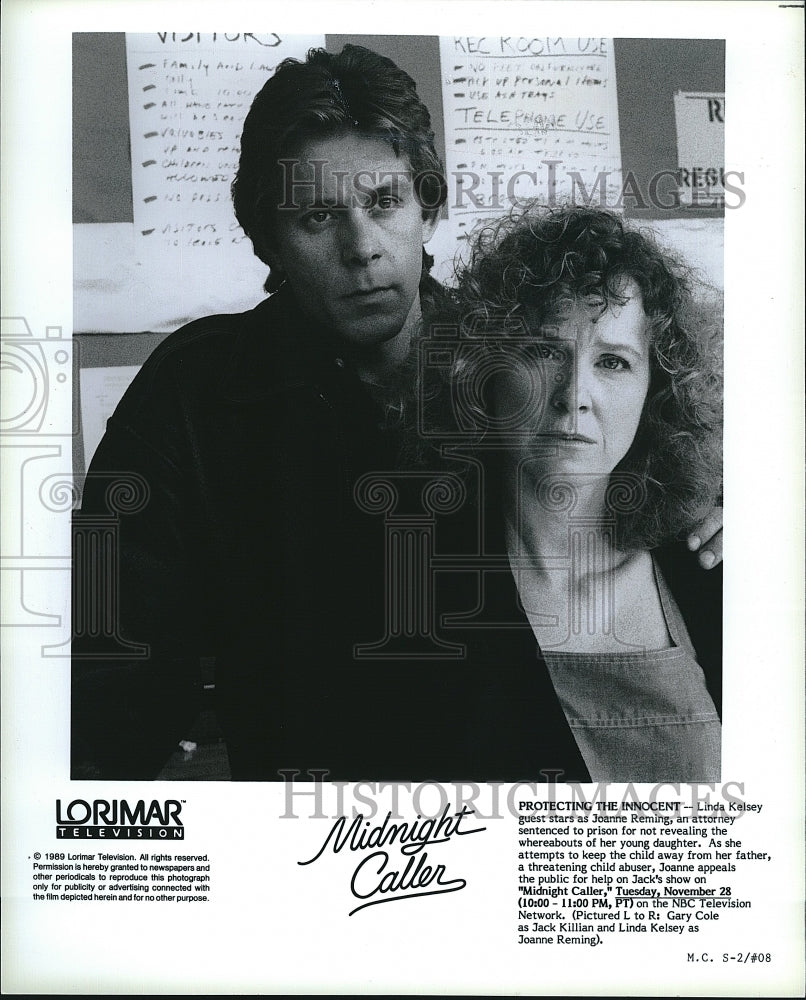 1989 Press Photo Gary Cole and Linda Kelsey in NBC-TV &quot;Midnight Caller&quot;.- Historic Images