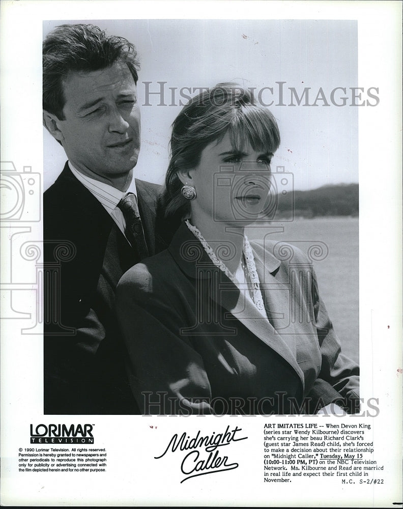 1990 Press Photo Actress Wendy Kilbourne and James Read in &quot;Midnight Caller&quot;- Historic Images