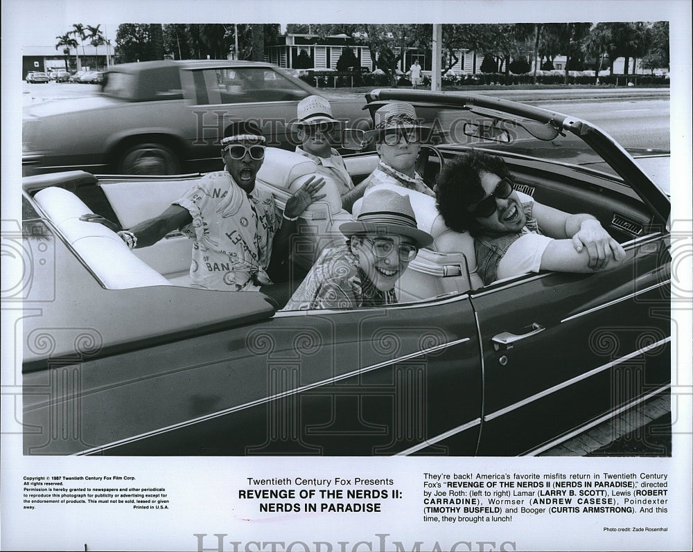 1987 Press Photo Robert Carradine Andrew Casese Timothy Busfeld Curtis Armstrong- Historic Images