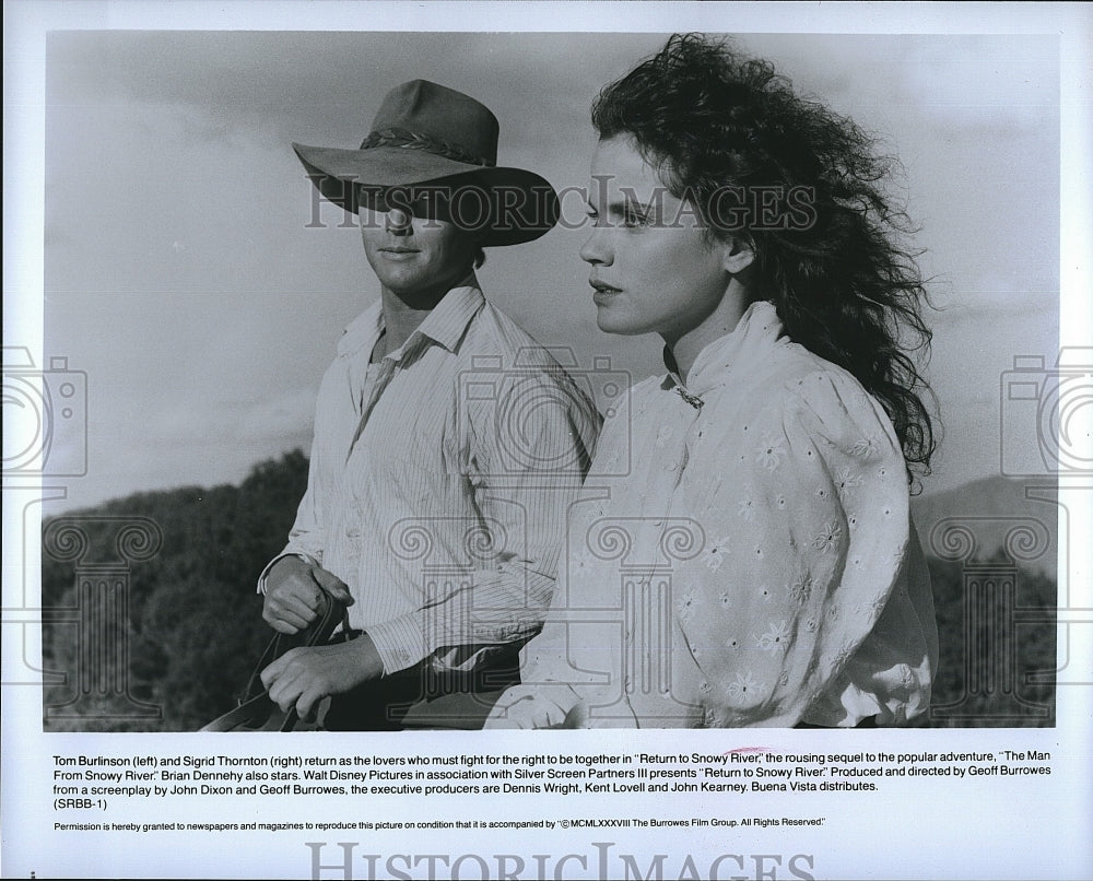 1988 Press Photo Sigrid Thornton Actress Tom Burlison Return To Snowy River Film- Historic Images