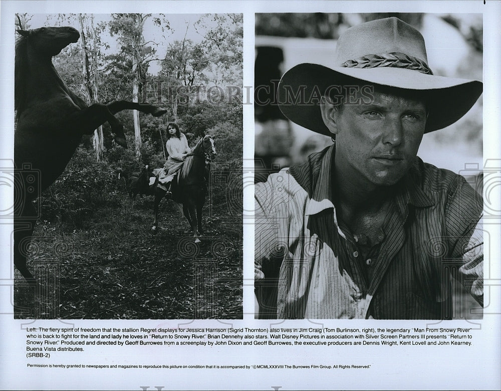 1988 Press Photo Sigrid Thornton Tom Burlison Return To Snowy River Film Movie- Historic Images