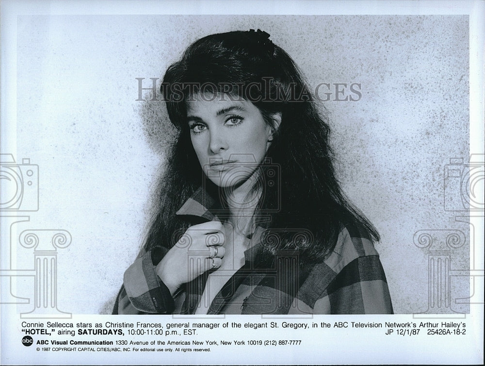 1987 Press Photo Connie Sellecca on &quot;Hotel&quot;- Historic Images