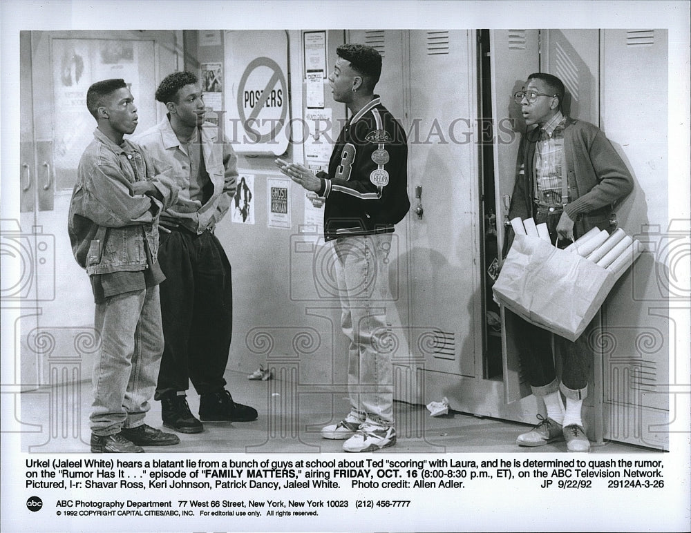 1992 Press Photo " Family Matters" Jaleel White,Johnson,Dancy,Ross- Historic Images