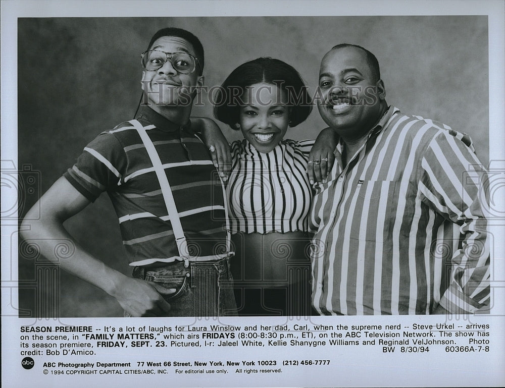 1994 Press Photo Actor Jaleel White, Kellie S. Williams, Reginald VelJohnson- Historic Images