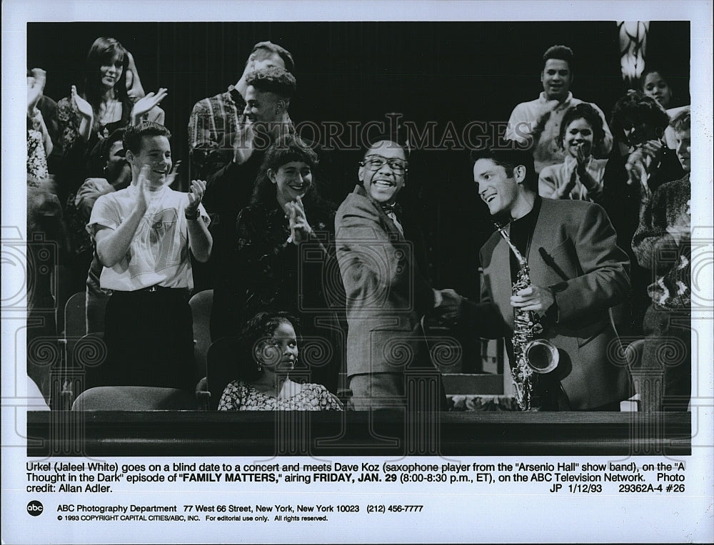 1993 Press Photo Actor Jaleel White, Saxophonist Dave Koz, Family Matters- Historic Images