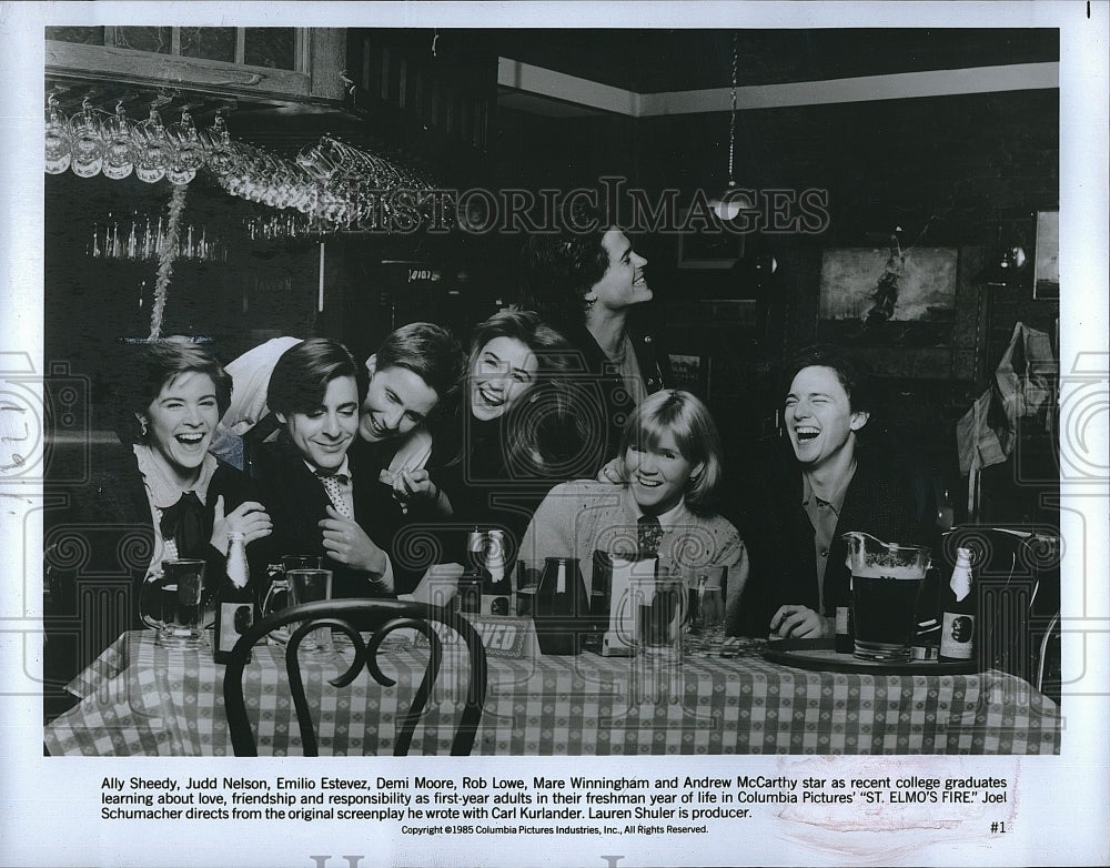 1985 Press Photo Ally Sheedy, Judd Nelson &amp; Emilio Estevez in &quot;St. Elmo&#39;s Fire&quot;- Historic Images