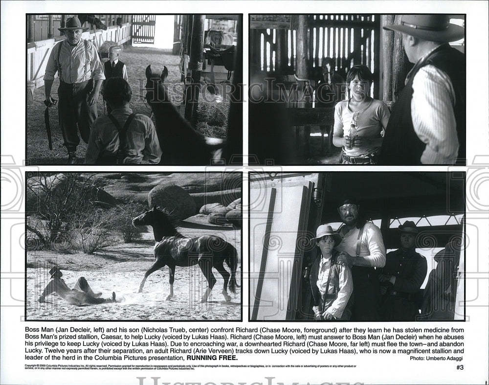 2000 Press Photo Actor Jan Decleir, Nicholas Trueb, and Chase Moore in &quot;Running- Historic Images