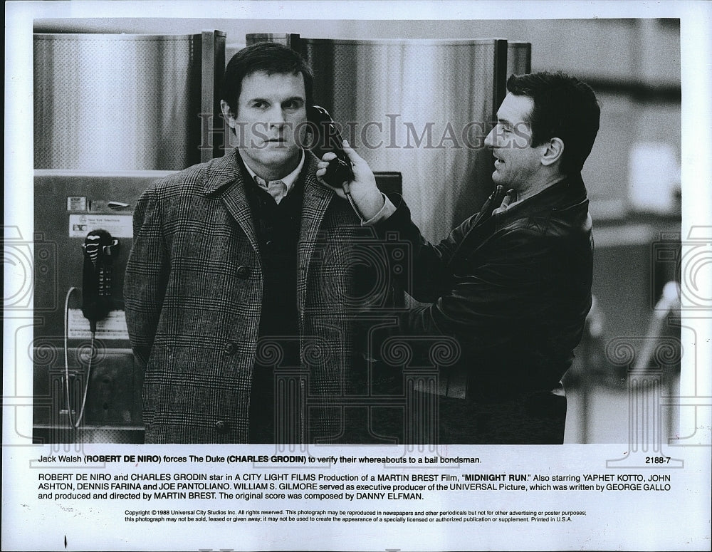 1988 Press Photo Robert De Niro &amp; Charles Grodin star in &quot;Midnight Run&quot;- Historic Images