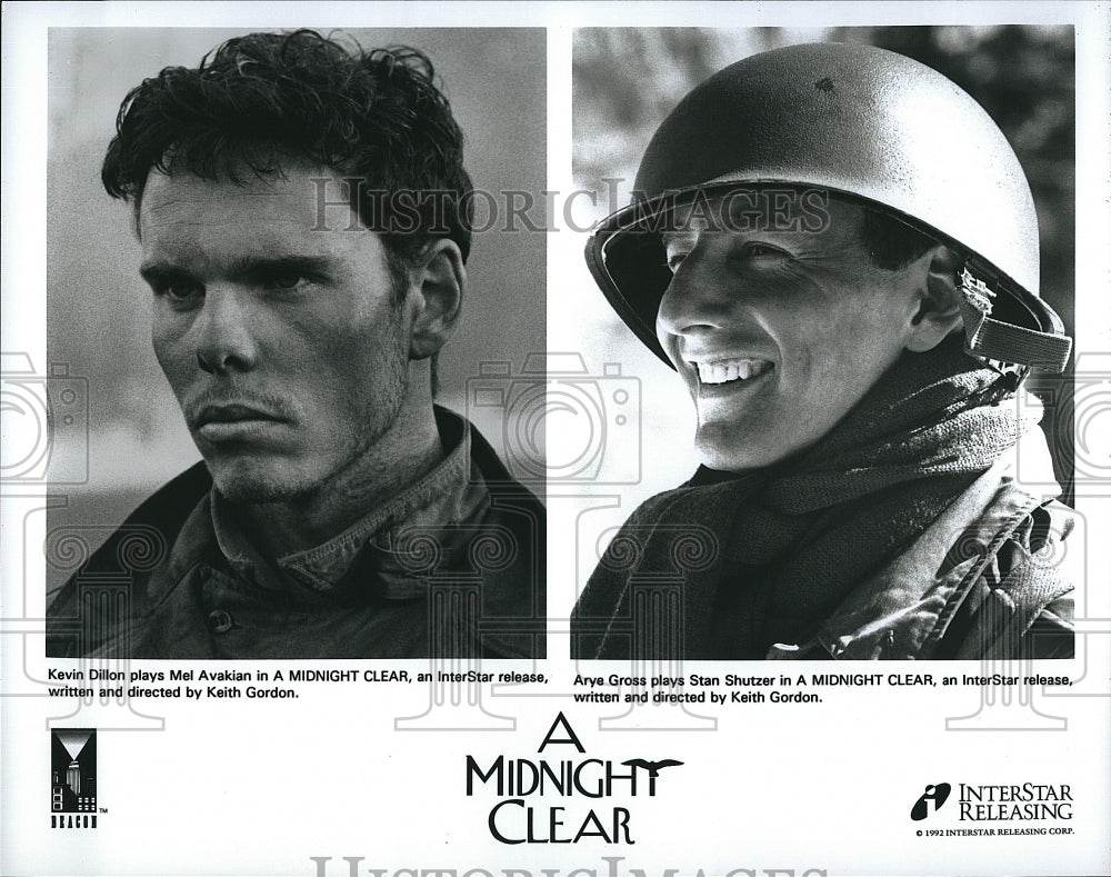 1992 Press Photo Kevin Dillon &amp; Arye Gross star in &quot;A Midnight Clear&quot; - Historic Images