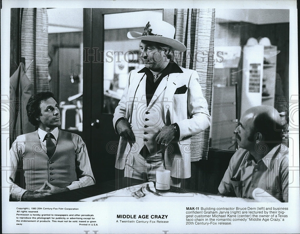 1980 Press Photo Bruce Dern, Graham Jarvis & Michael Kane in "Middle Age Crazy"- Historic Images
