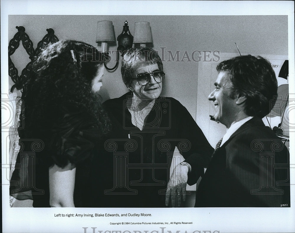 1984 Press Photo Amy Irving, Blake Edwards, Dudley Moore, &quot;Micki &amp; Maude&quot;- Historic Images