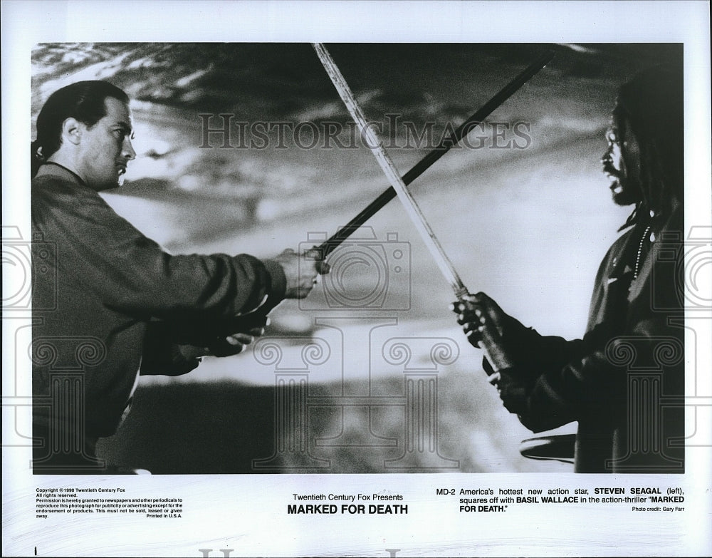 1990 Press Photo Actor Steven Seagal &amp; Basil Wallace in &quot;Marked for Death&quot;- Historic Images