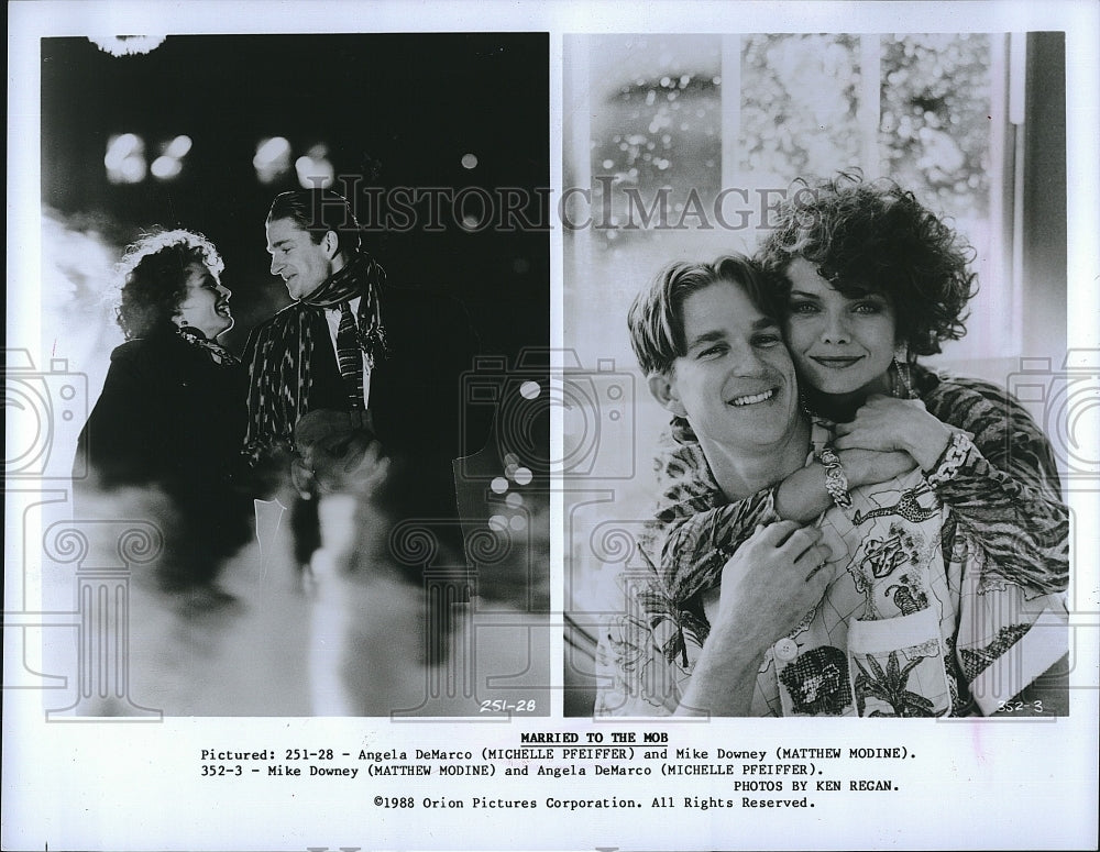 1988 Press Photo Michelle Pfeiffer and Matthew Modine in &quot;Married To The Mob&quot;- Historic Images