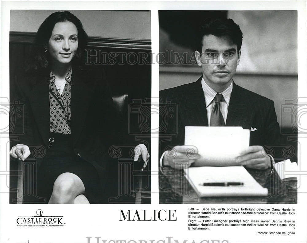 1993 Press Photo Bebe Neuwirth and Peter Gallagher in &quot;Malice&quot;- Historic Images