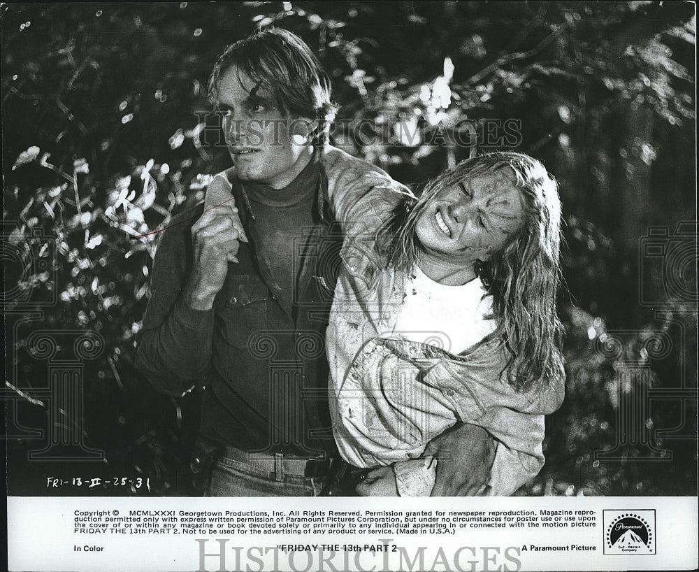 1981 Press Photo Actor John Furey, Amy Steel In Friday The 13th Part 2- Historic Images