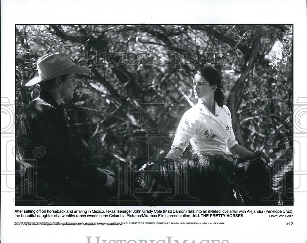 2000 Press Photo Matt Damon &amp; Penelope Cruz star in &quot;All The Pretty Horses&quot; - Historic Images