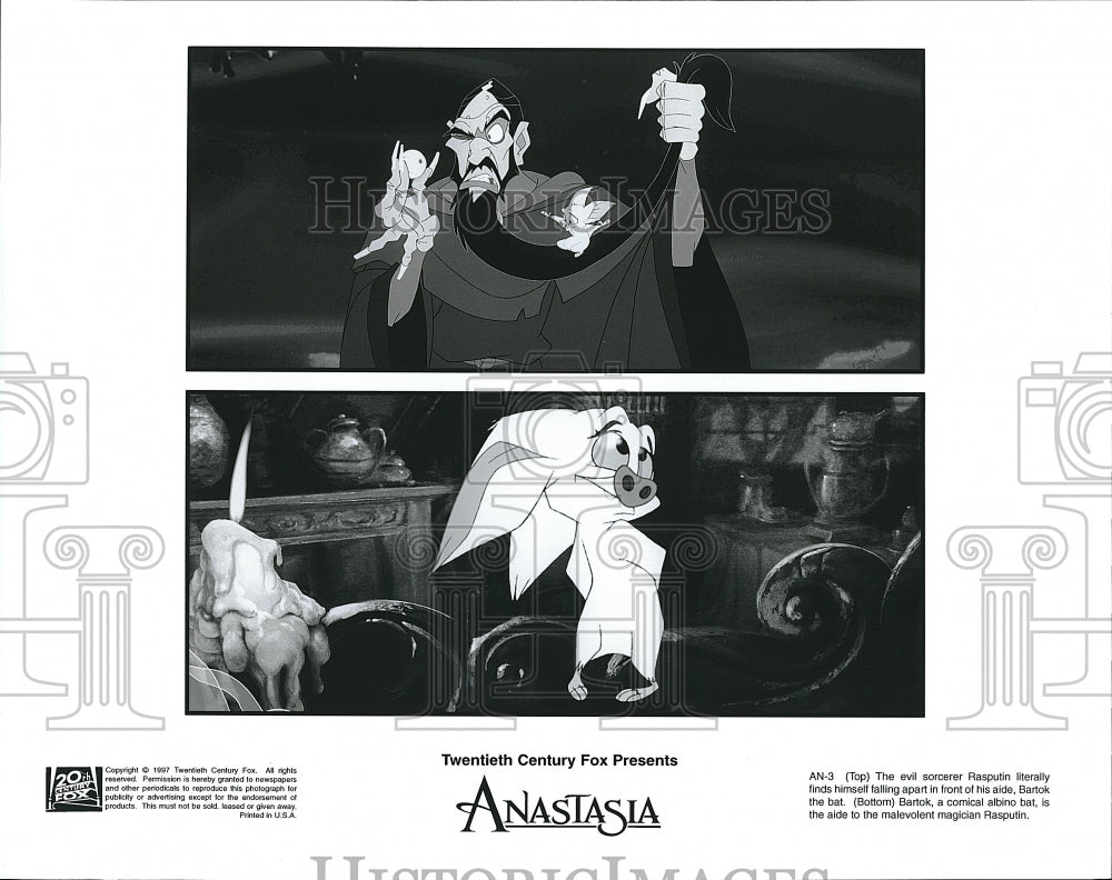 1997 Press Photo Rasputin &amp; Bartok The Bat In &quot;Anastasia&quot;- Historic Images