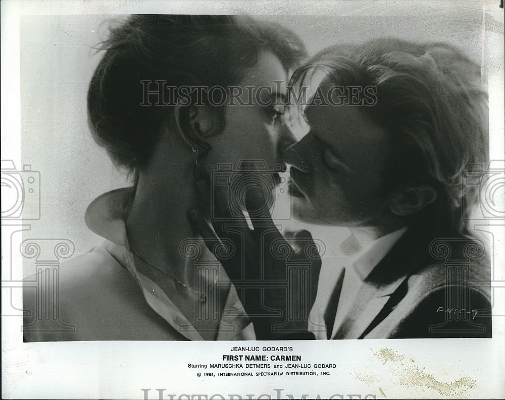 1984 Press Photo Maruschka Detmers and Jean-Luc Godard in &quot;First Name:Carmen&quot;- Historic Images