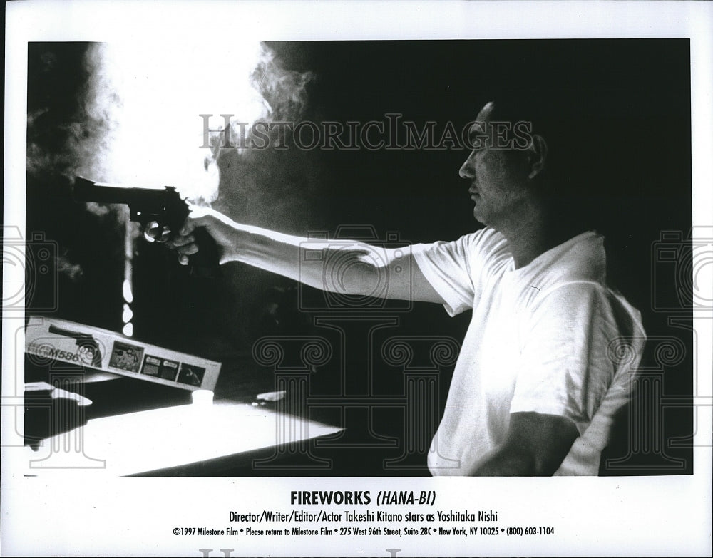 1997 Press Photo Takeshi Kitano played as Yoshitaka Nishi in&quot;Fireworks(Hana-Bi)&quot;- Historic Images