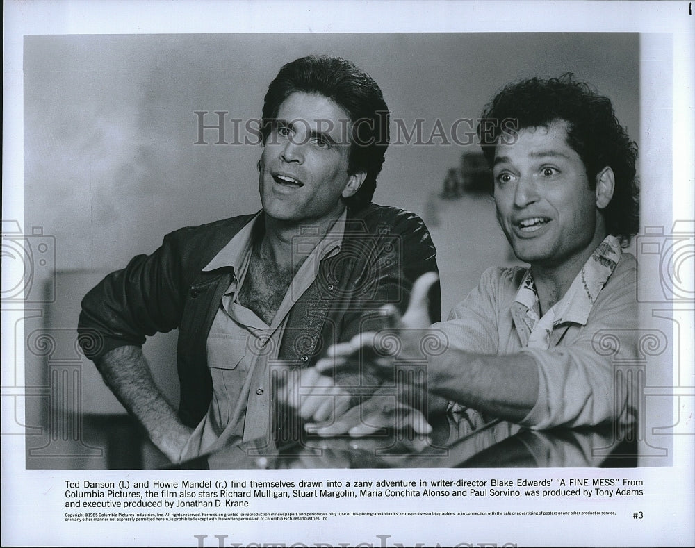 1985 Press Photo Ted Danson and Howie Mandel in &quot;A Fine Mess&quot;.- Historic Images