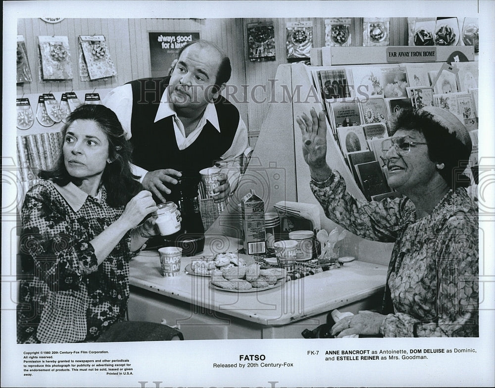 1980 Press Photo Actor Dom DeLuise &amp; Anne Bancroft in &quot;Fatso&quot;- Historic Images