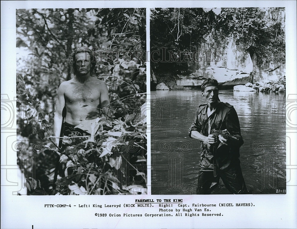 1989 Press Photo Actors Nick Nolte &amp; Nigel Havers in &quot;Farewell to the King&quot;- Historic Images