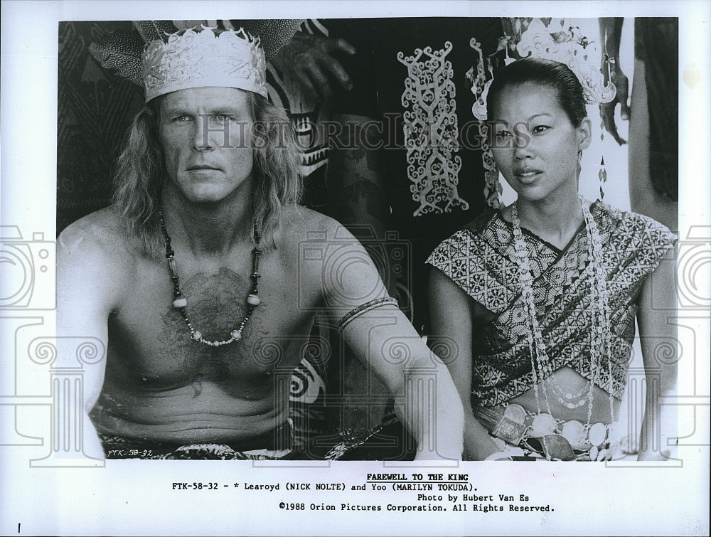 1988 Press Photo Actor Nick Nolte &amp; Marilyn Tokuda in &quot;Farewell to the King&quot;- Historic Images