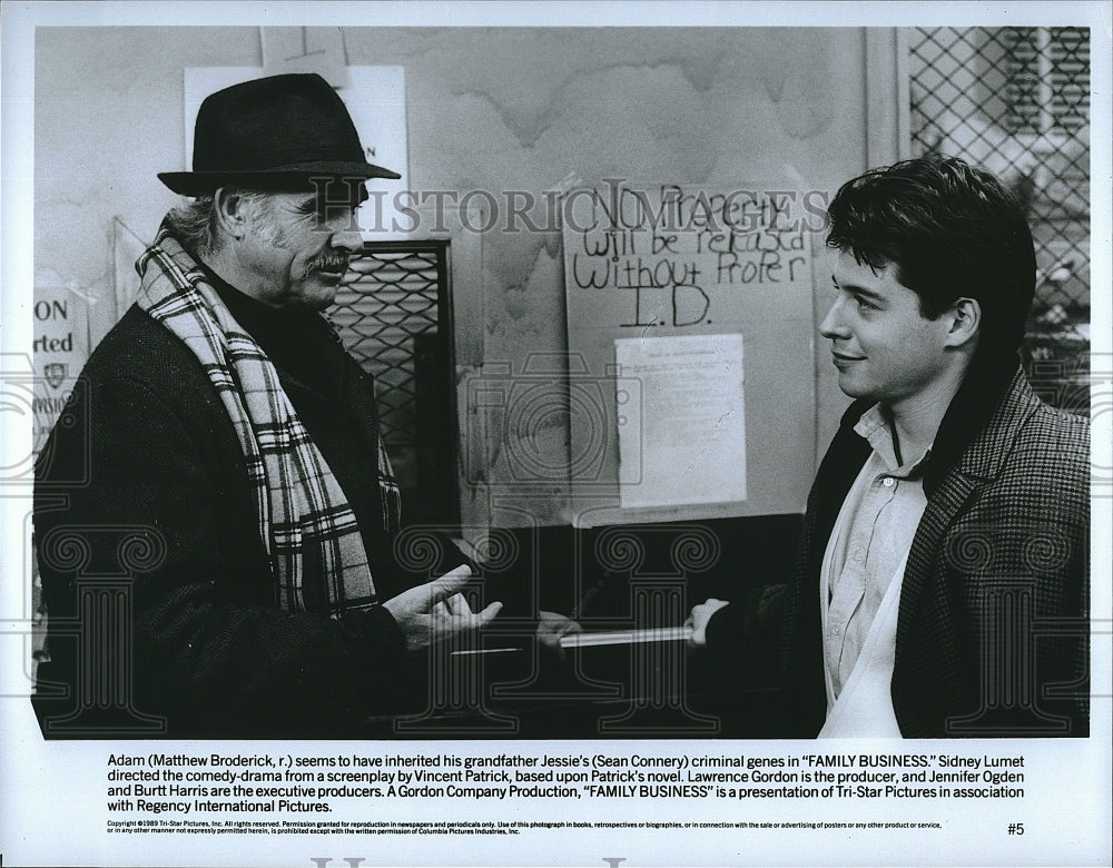 1989 Press Photo Matthew Broderick and Sean Connery in &quot;Family Business&quot;.- Historic Images