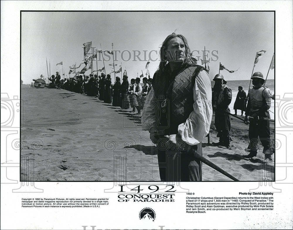 1992 Press Photo Actor Gerard Depardieu in &quot;1492 Conquest of Paradise&quot;- Historic Images