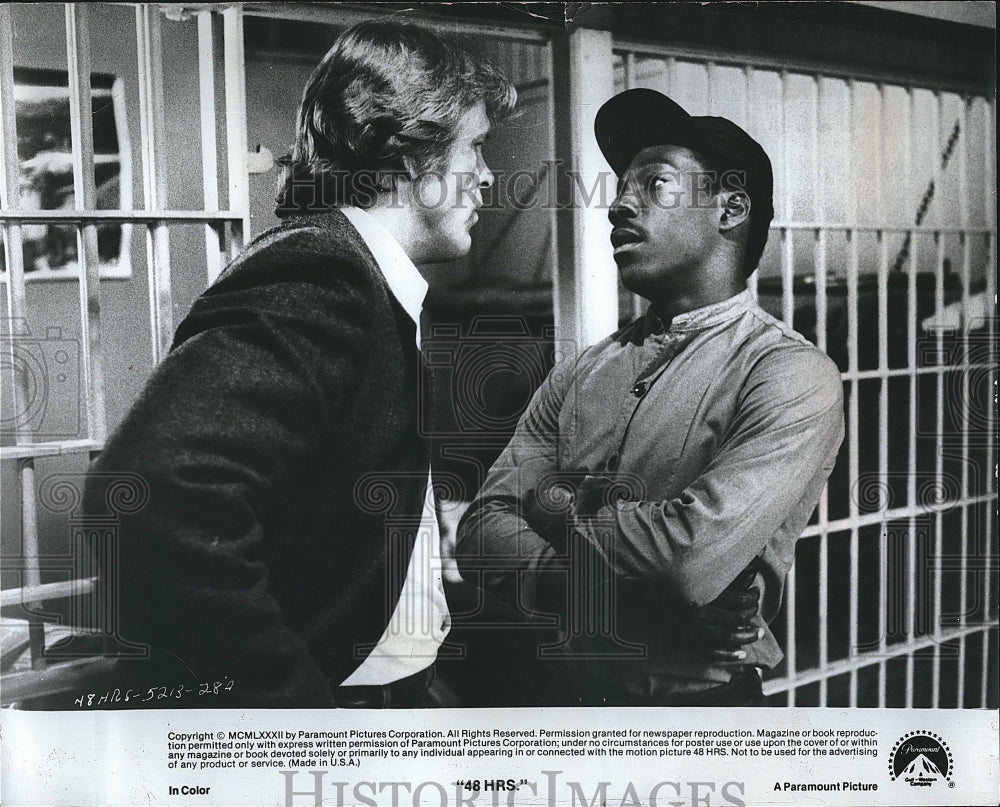 1982 Press Photo Actors Nick Nolte and Eddie Murphy in &quot;48 HRS.&quot;- Historic Images