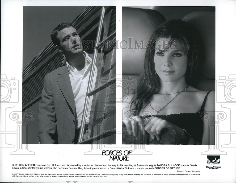 1999 Press Photo Actor Ben Afleck &amp; Sandra Bullock In &quot;Forces Of Nature&quot; - Historic Images