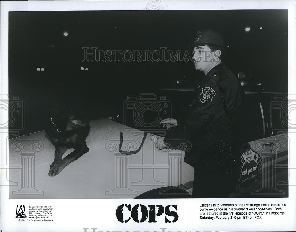 1991 Press Photo Officer Philip Mercurio of Pittsburgh Police on &quot;COPS&quot;- Historic Images