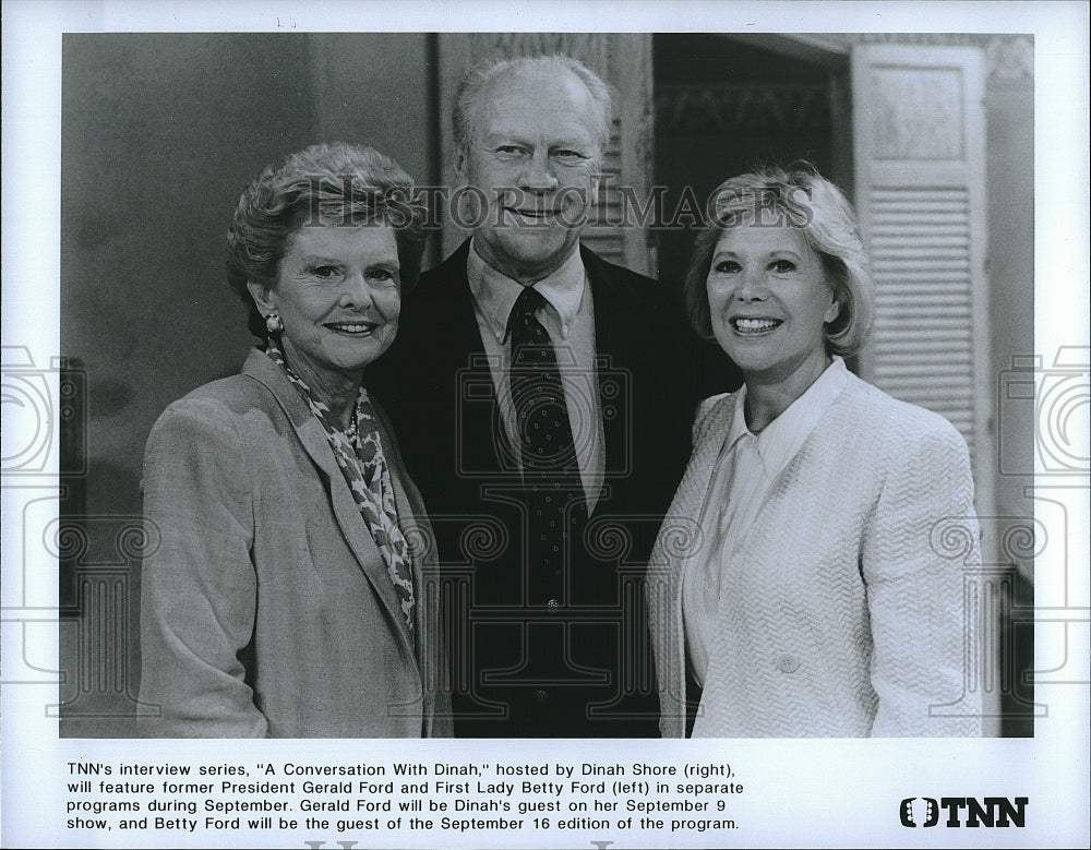 1985 Press Photo &quot;A Conversation with Dinah Shore&quot; Pres. &amp; Mrs Gerald Ford- Historic Images