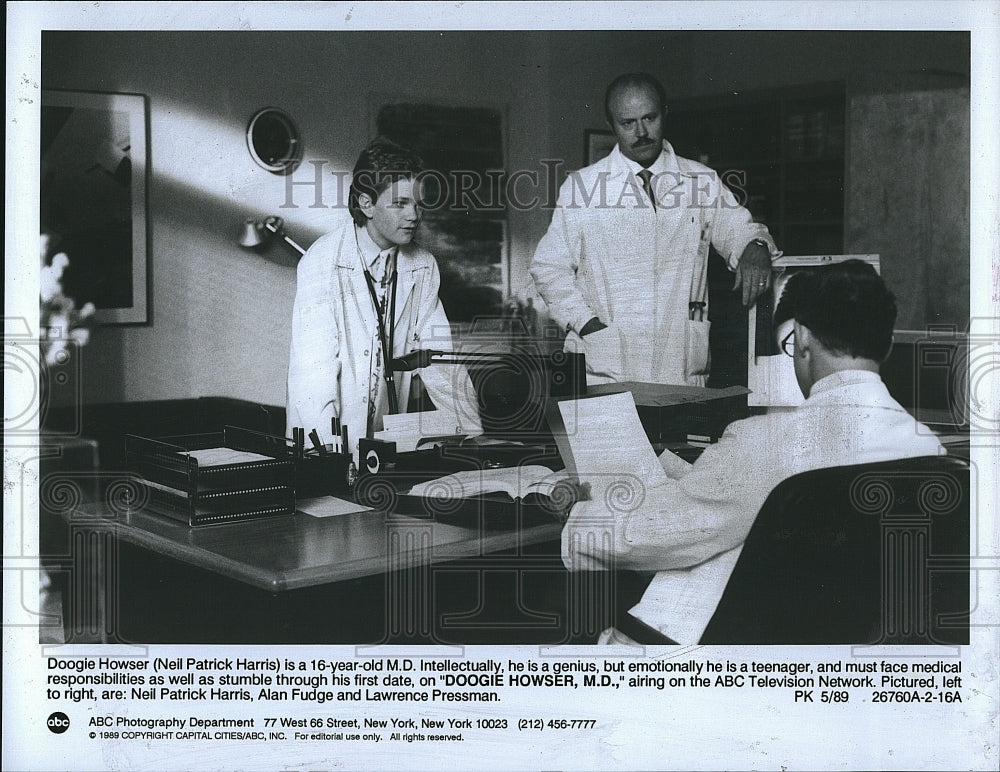 1989 Press Photo &quot;Doogie Howser M.D.&quot; Neil Patrick Harris ,A Fudge,L Pressman- Historic Images