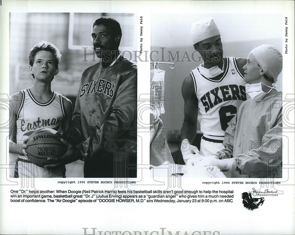 1990 Press Photo  &quot;Doogie Howser M.D.&quot; Neil Patrick Harris,Julius Erving- Historic Images