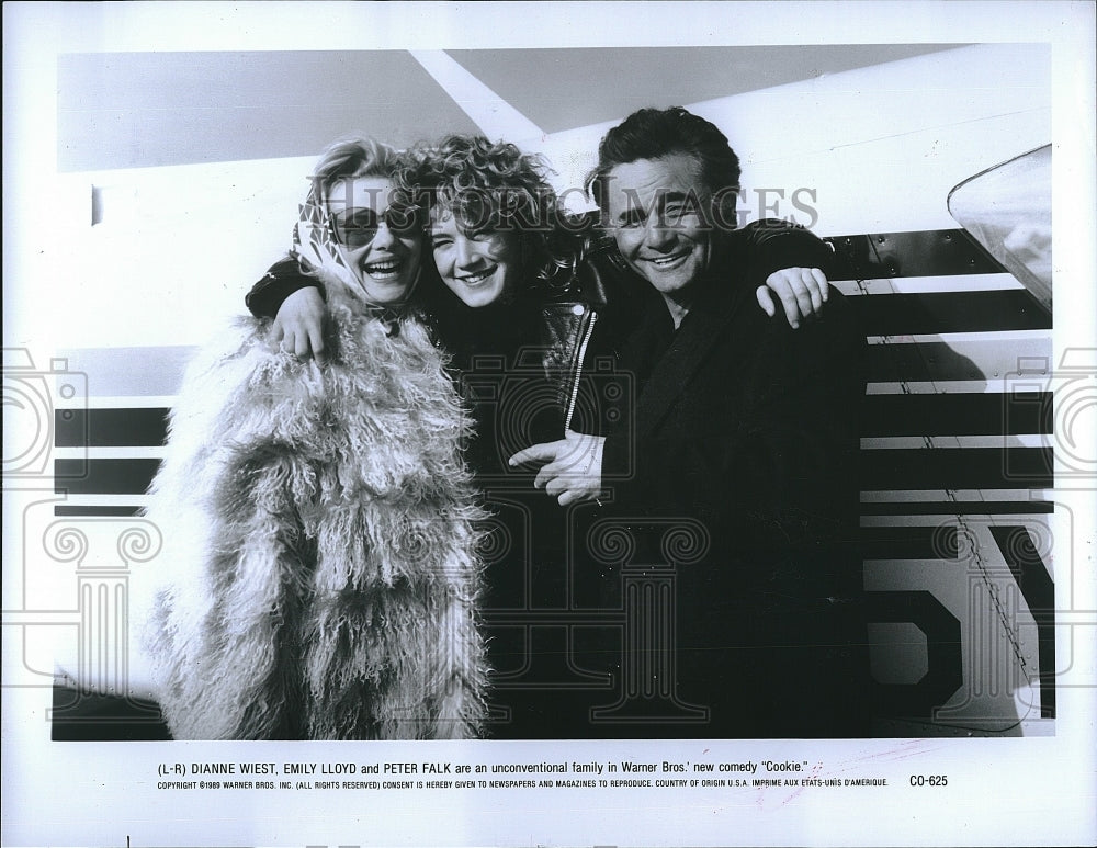 1989 Press Photo Dianne Wiest, Emily Lloyd, Peter Falk, &quot;Cookie&quot;- Historic Images