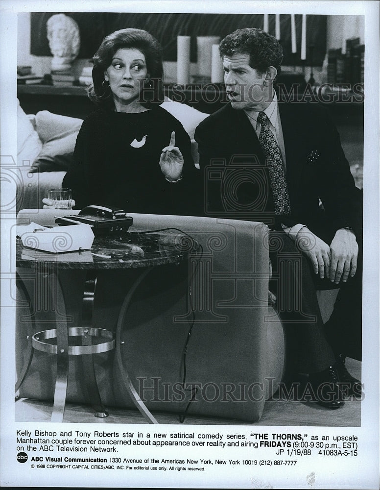 1988 Press Photo Kelly Bishop Actress Tony Roberts Actor Thorns Sitcom TV Show- Historic Images