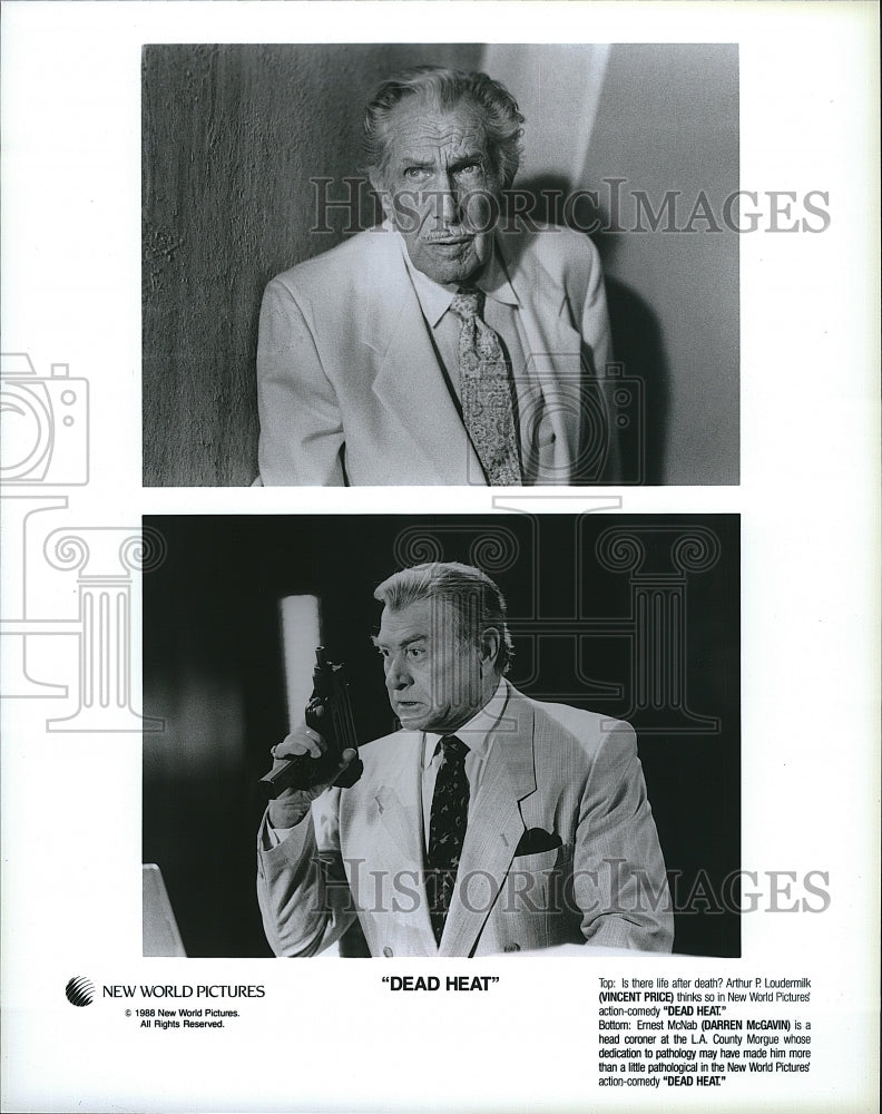 1988 Press Photo Vincent Price Actor Darren McGavin Dead Heat Action Comedy Film- Historic Images