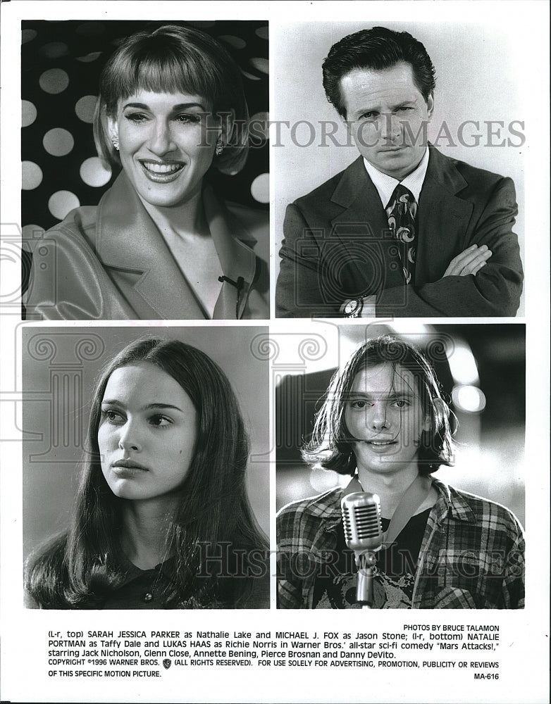 1997 Press Photo Sarah Jessica Parker, Michael J. Fox, Natalie Portman, L Haas- Historic Images