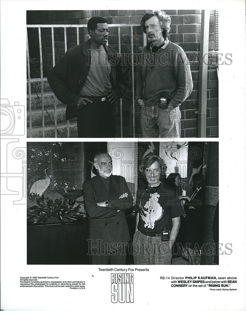 1993 Press Photo Director Philip Kaufman With Stars Connery &amp; Snipes- Historic Images