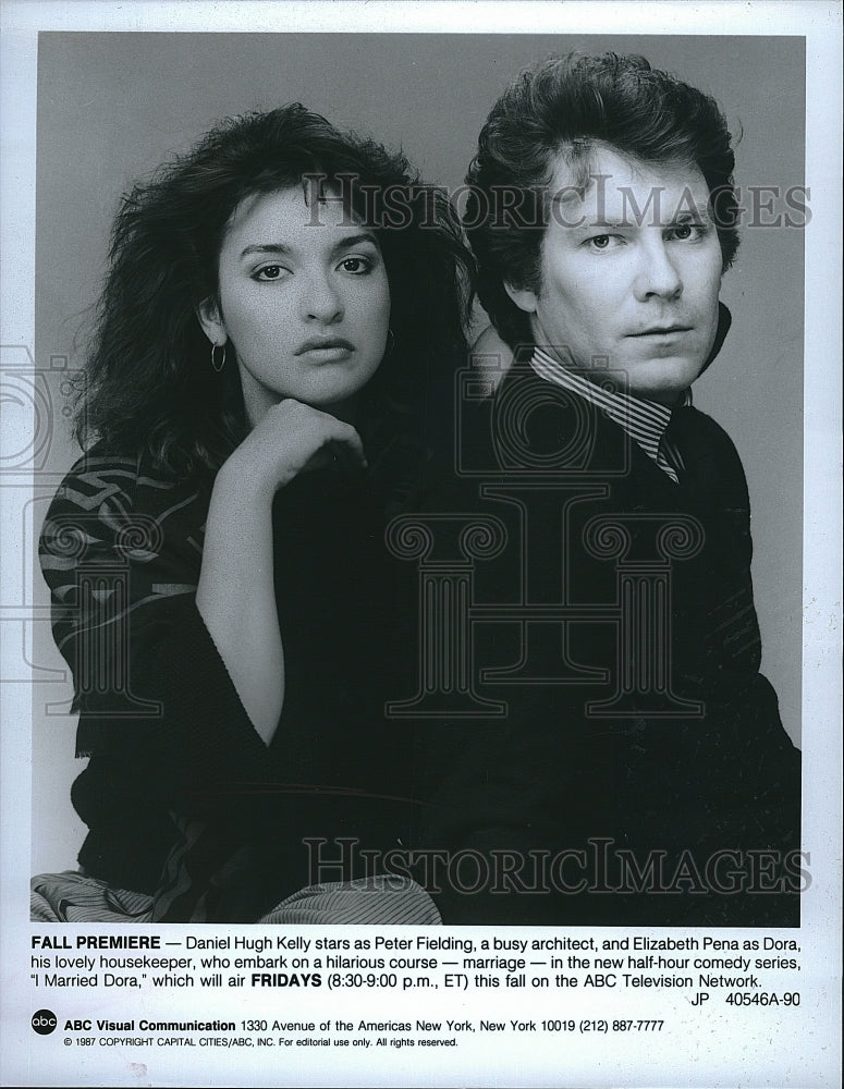 1987 Press Photo Daniel Hugh Kelly and Elzabeth Pena in ABC-TV &quot;I Married Dora&quot;.- Historic Images